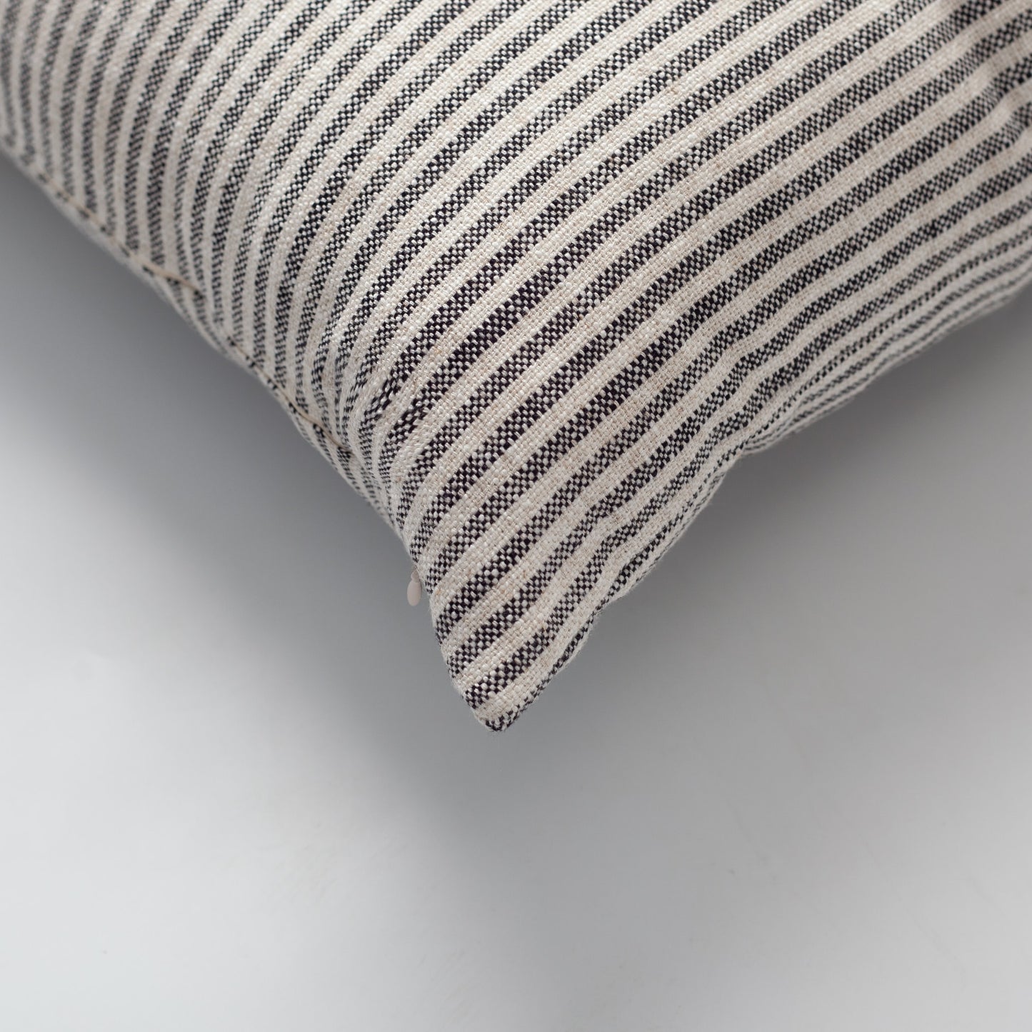 Black stripe neutral linen-blend square throw pillow cover 18"x18"