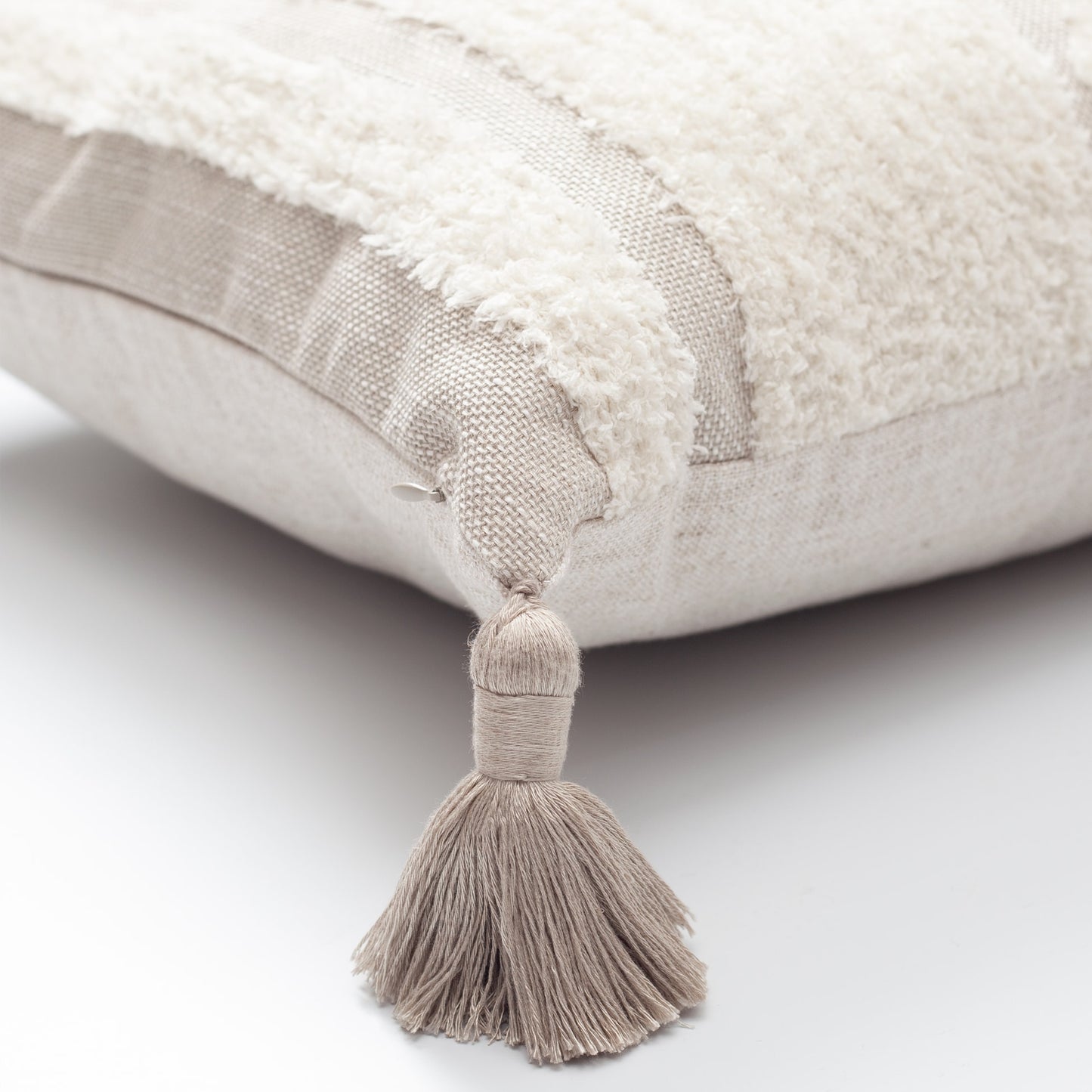 Quba | Neutral Linen Cozy Striped Boho Square 20''x20'' Throw Pillow Cover