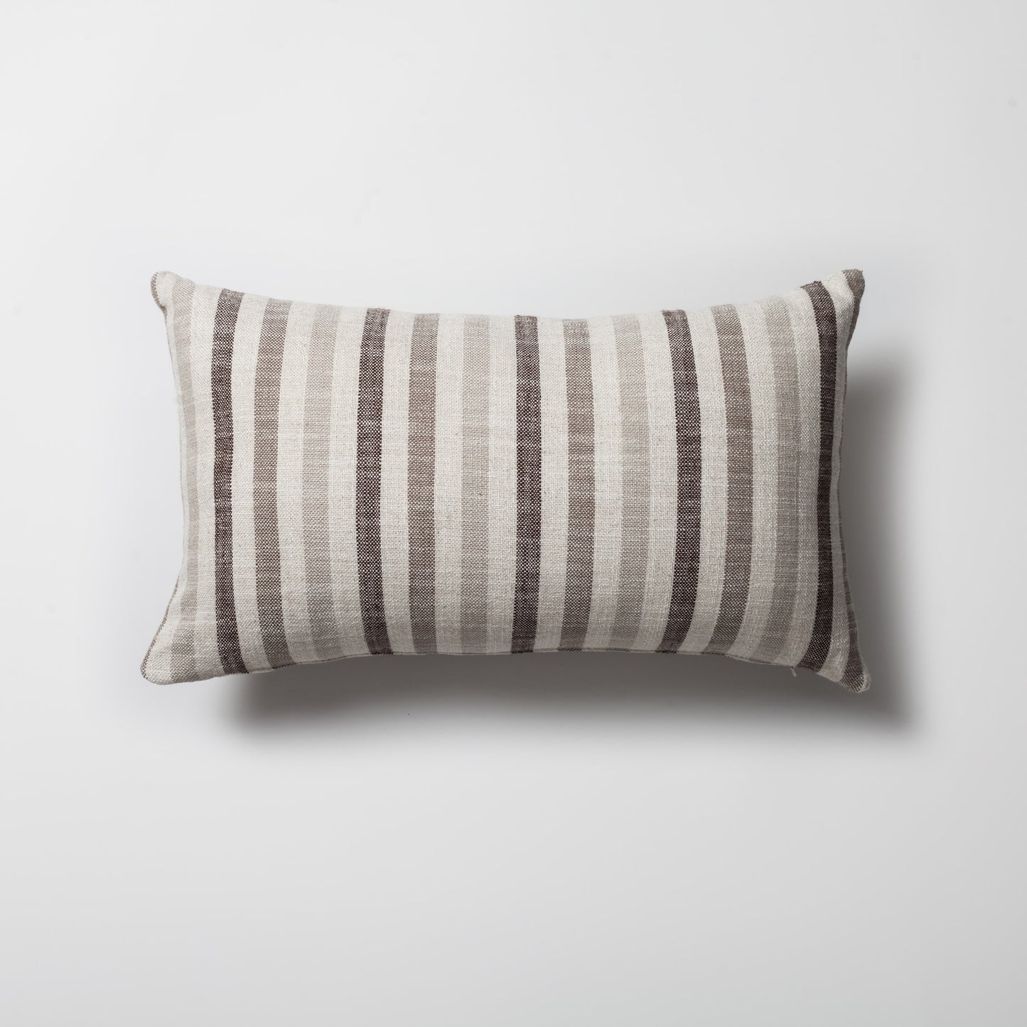 Brown linen-blend neutral striped lumbar throw pillow cover 12"x20"