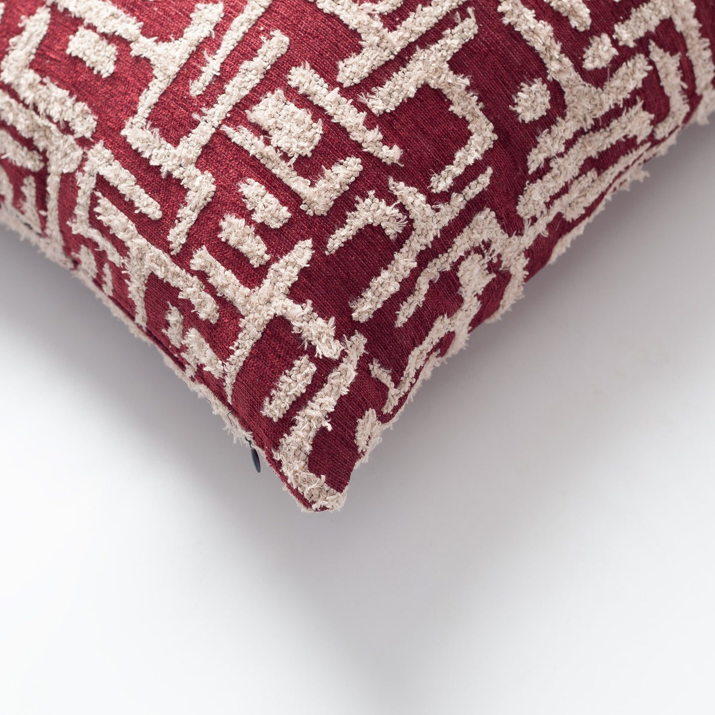 Gilda | Burgundy Mid-Century Modern Geometric Textured Woven Square 18''x18'' Throw Pillow Cover