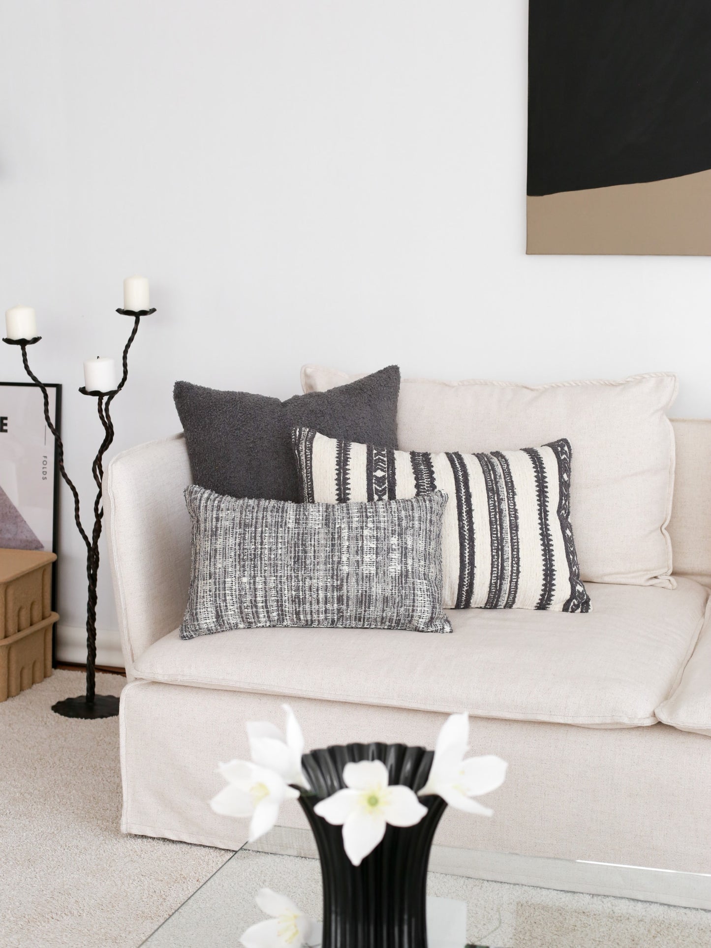 Mitos | Dark Gray Tribal Ethnic Striped Lumbar 16''x24'' Throw Pillow Cover