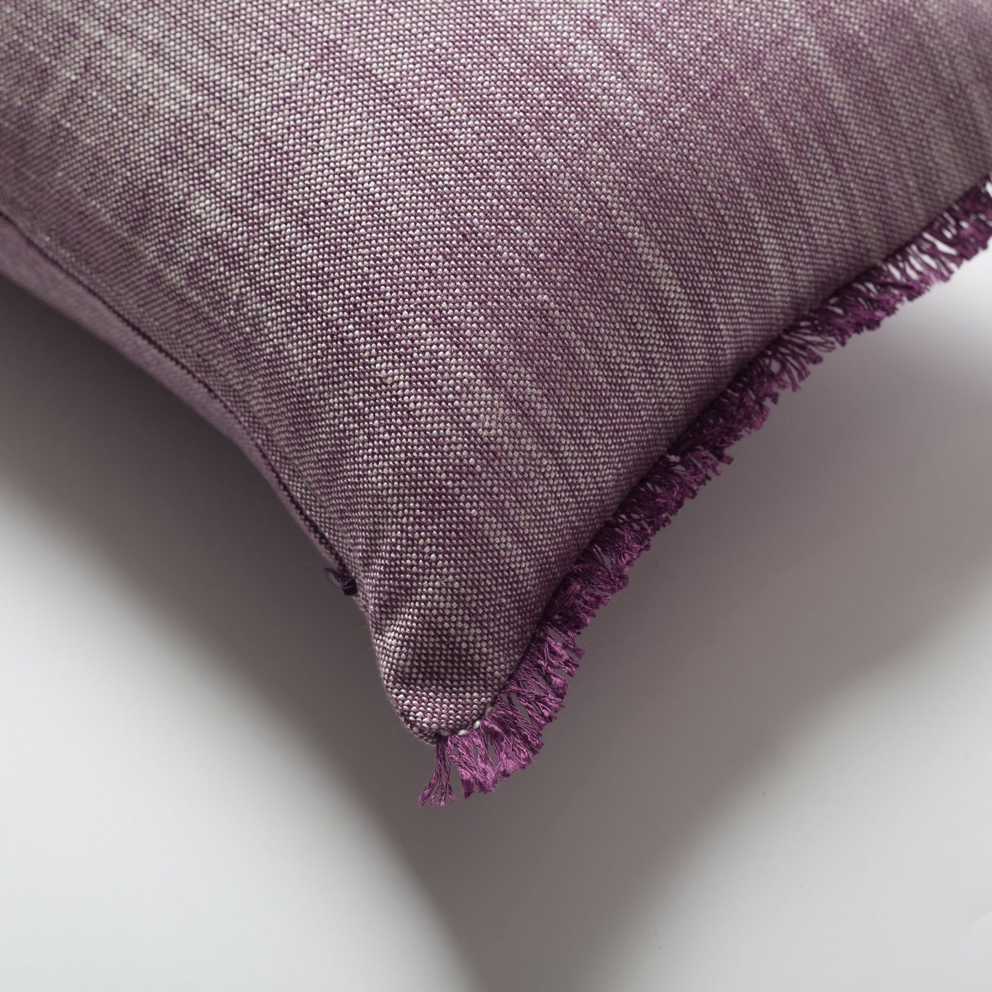 Soho | Purple Neutral Solid Linen-Blend Fringed Lumbar 12''x20'' Throw Pillow Cover