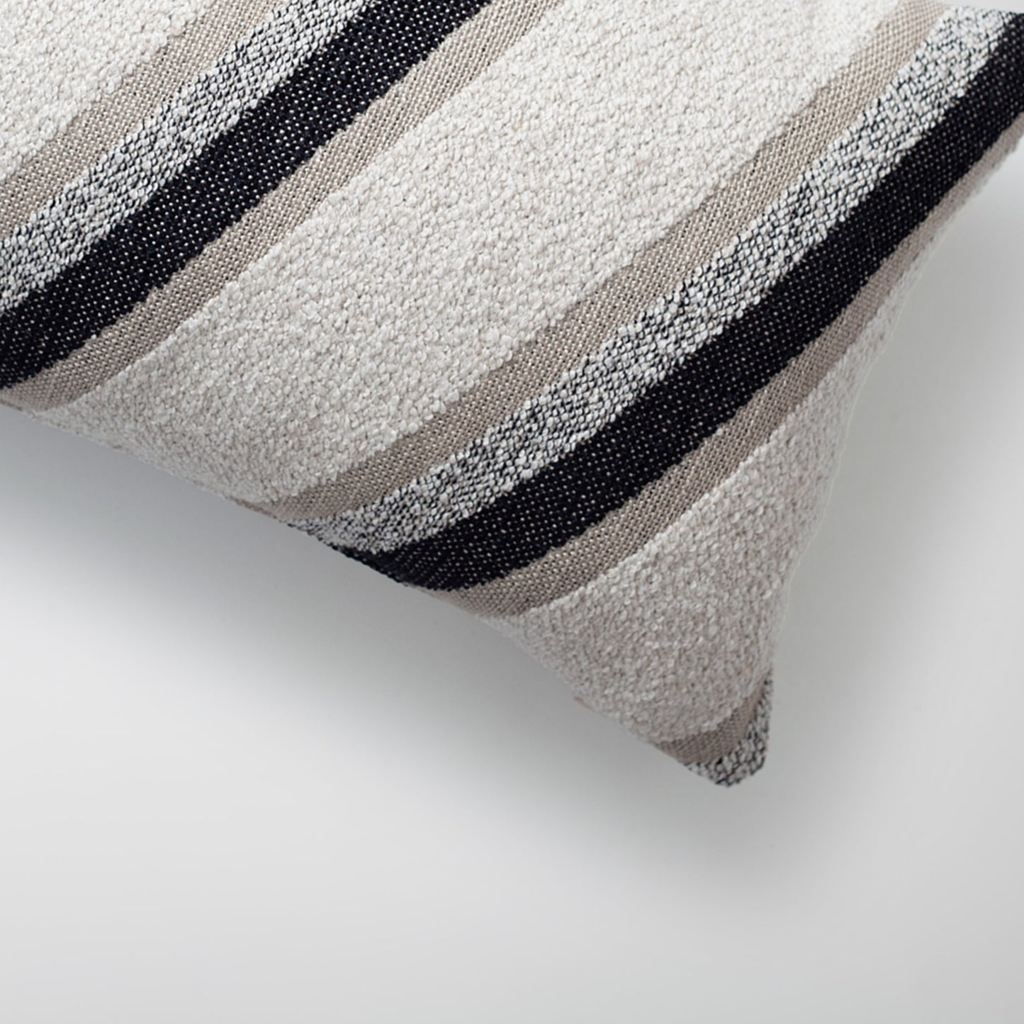 Oblique | Black and White Striped Boucle Textured Lumbar 12''x20'' Throw Pillow Cover