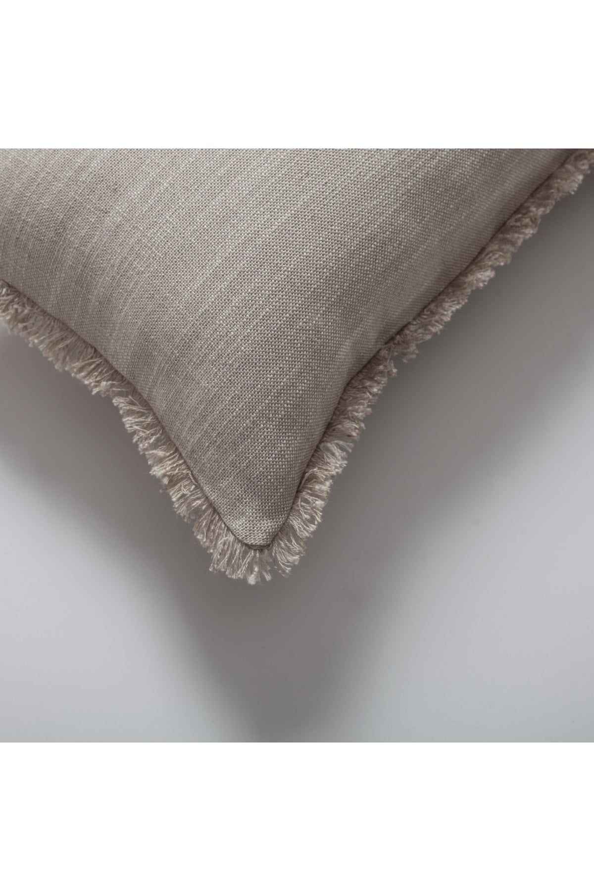 Soho | Beige Neutral Solid Linen-Blend Fringed Lumbar 12''x20'' Throw Pillow Cover
