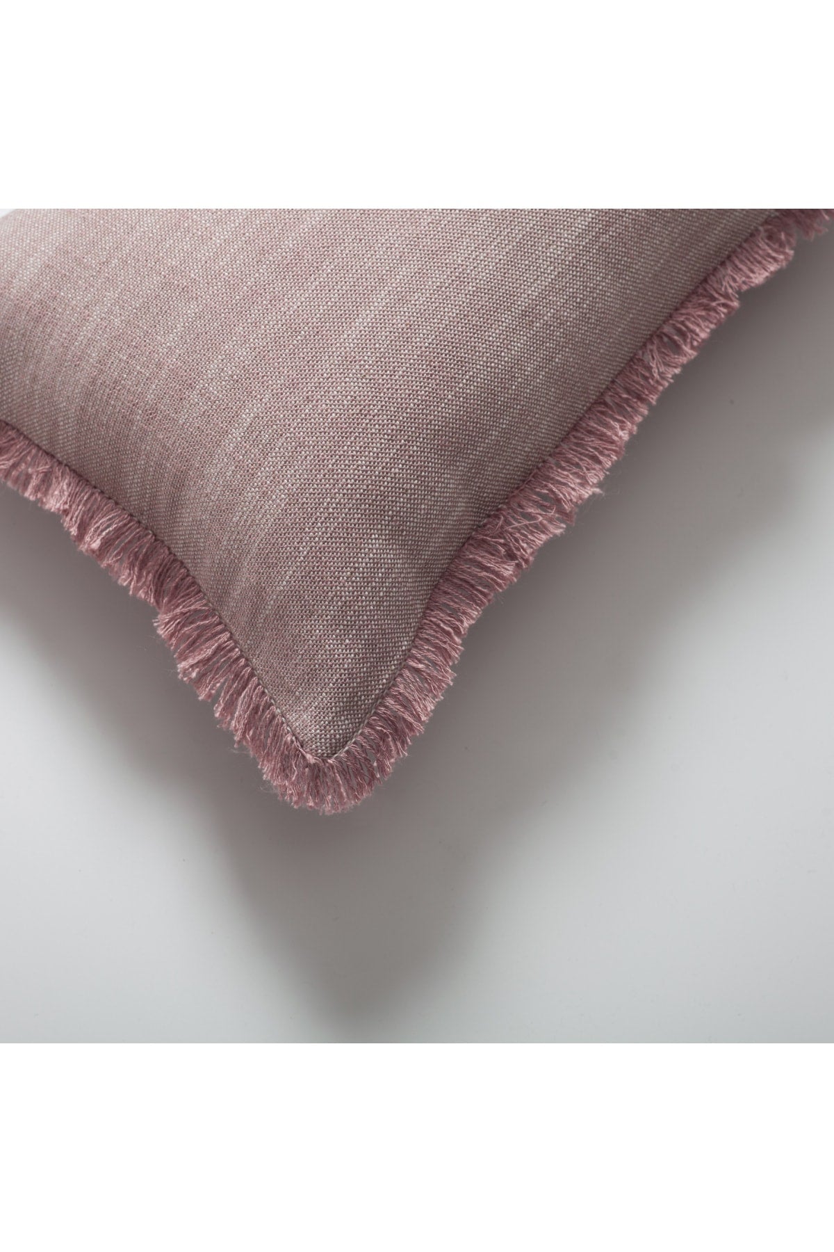 Soho | Pink Neutral Solid Linen-Blend Fringed Lumbar 12''x20'' Throw Pillow Cover