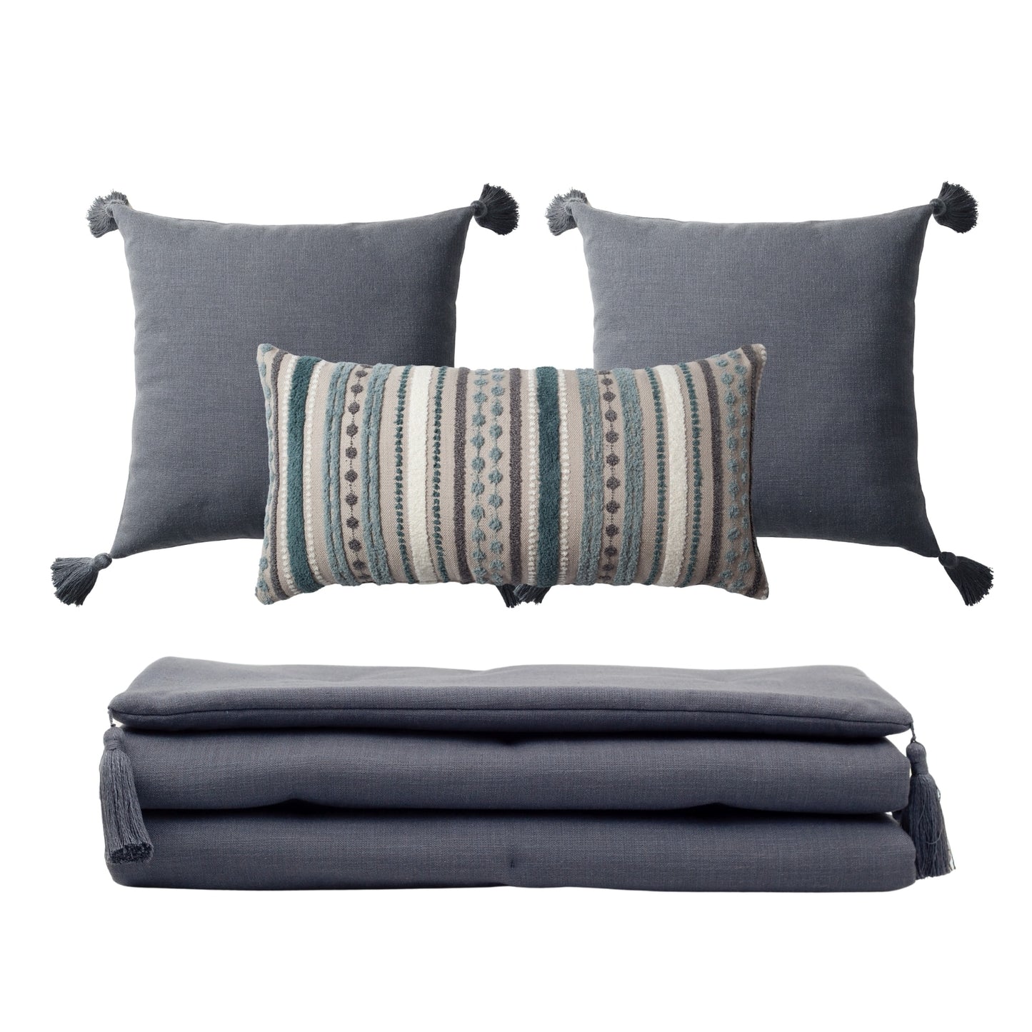 Loom Bed Runner & Pillow Covers | Set of 4 | Dark Gray Teal Nomad Bedset