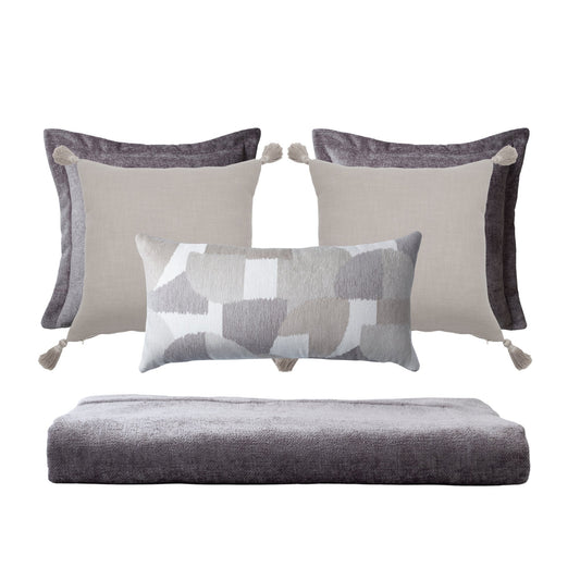 Borla & Otto | Set of 5 | Gray Bed Runner & Pillow Covers Set