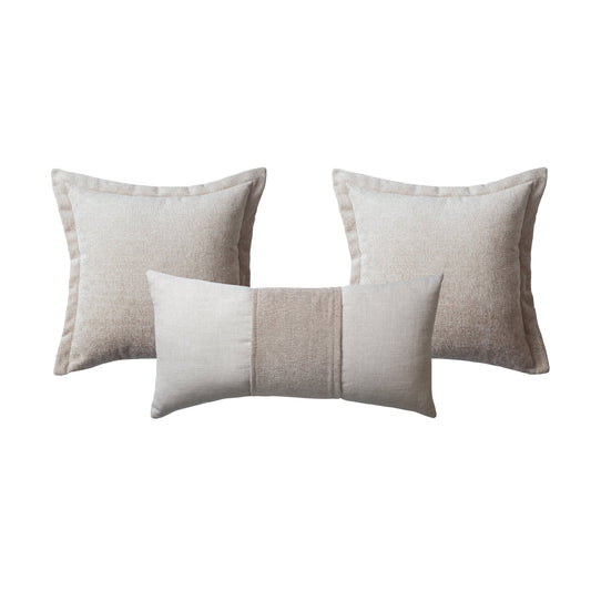 Borla & Belt | Set of 3 | Light Beige Throw Pillow Covers