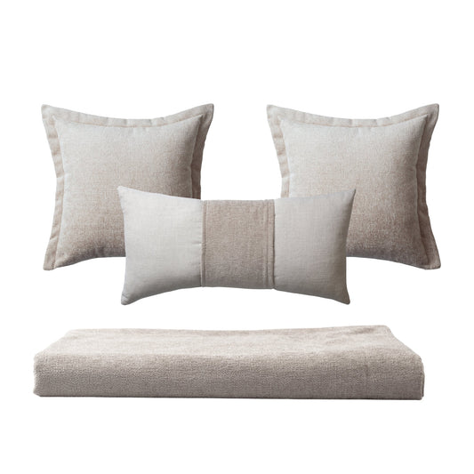 Borla & Belt | Set of 3 | Light Beige Bed Runner & Pillow Covers Set