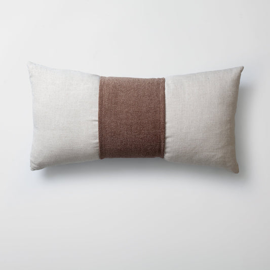 Belt | Light Brown Fabric Belted Woven Long Lumbar 14"x28" Throw Pillow Cover