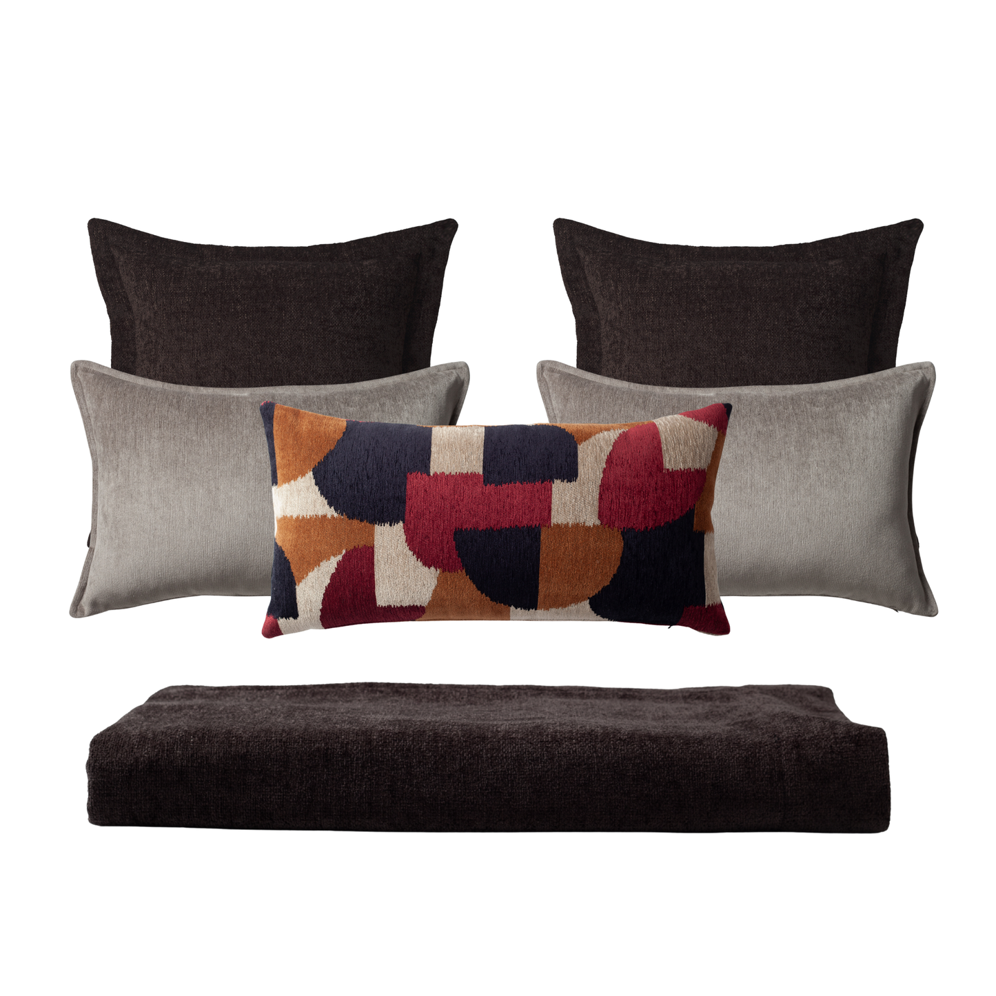 Borla & Otto | Set of 5 | Dark Brown Bed Runner & Pillow Covers Set