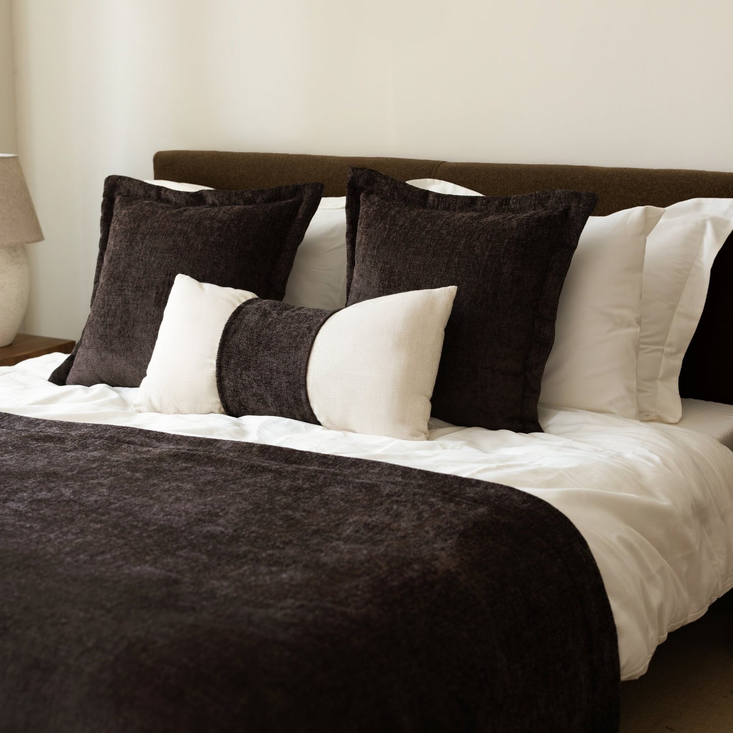 Borla & Belt | Set of 3 | Dark Brown Bed Runner & Pillow Covers Set