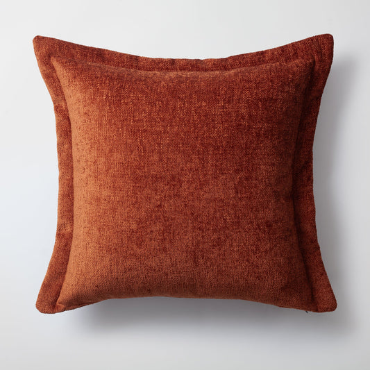 Borla | Burnt Orange Solid Woven Flanged Square 20''x20'' Throw Pillow Cover