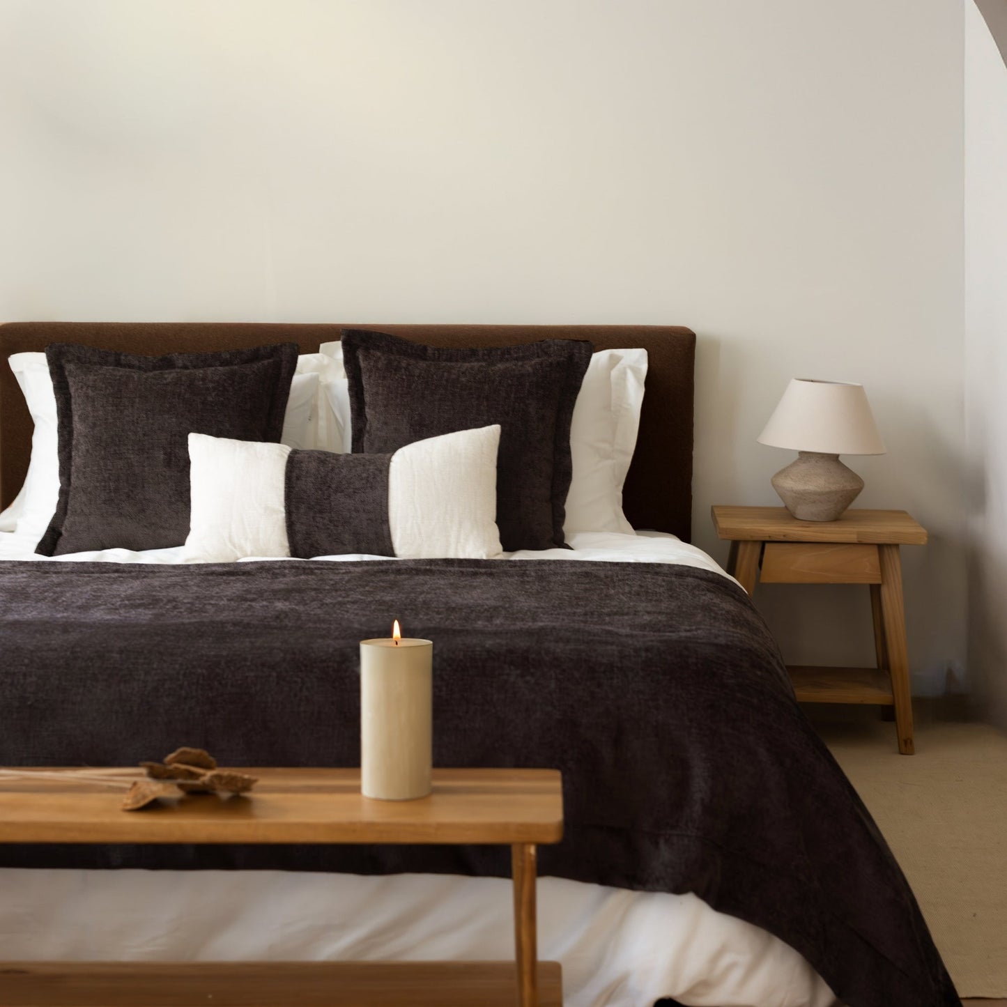 Borla & Belt | Set of 3 | Dark Brown Bed Runner & Pillow Covers Set