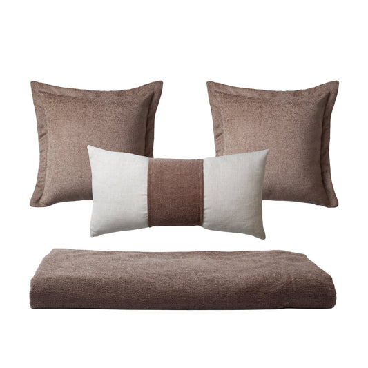 Borla & Belt | Set of 3 | Light Brown Bed Runner & Pillow Covers Set
