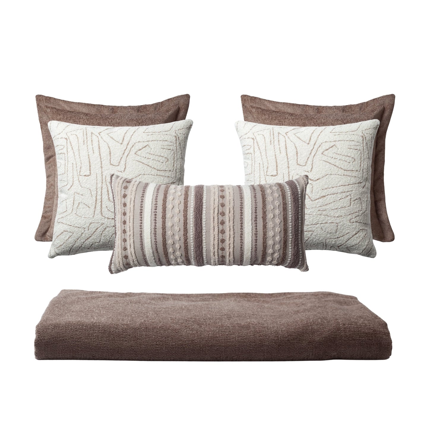 Borla & Amorf | Set of 5 | Light Brown Bed Runner & Pillow Covers Set