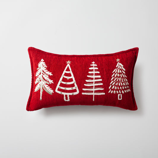 Christmas Trees | Red Woven Lumbar Decorative Throw Pillow Cover