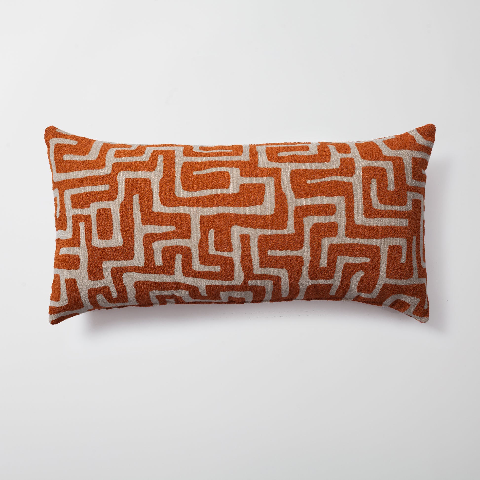 Burnt orange textured geometric maze long throw pillow cover 14"x28"