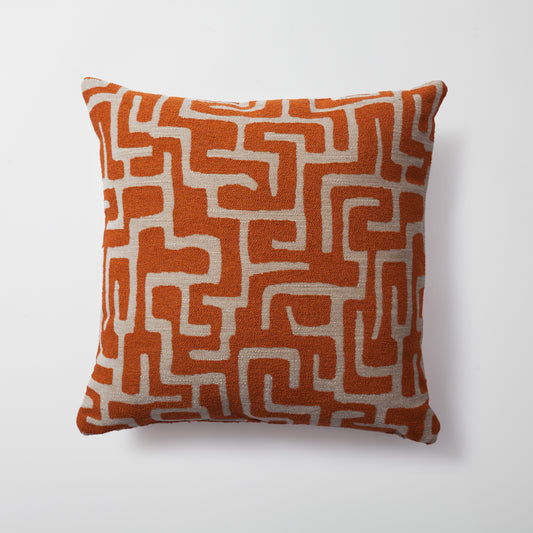 Burnt orange textured geometric maze square throw pillow cover 20"x20"