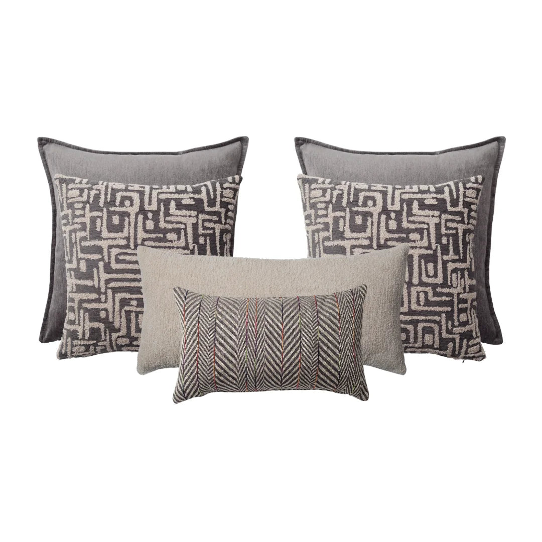 Eliza & Gilda & Cozy & Sense | Set of 6 | Dark Gray Bed Decor Throw Pillow Covers