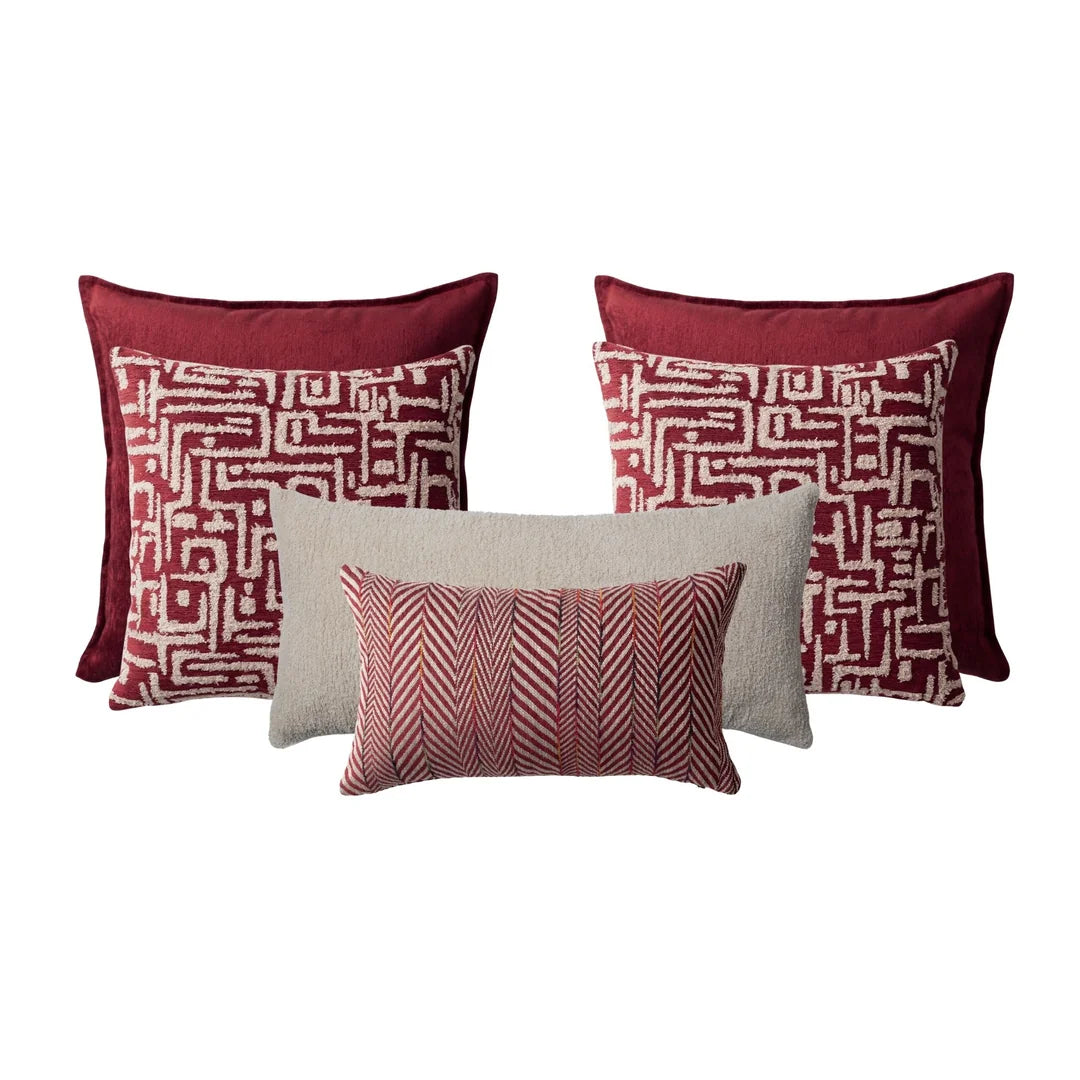 Eliza & Gilda & Cozy & Sense | Set of 6 | Burgundy Bed Decor Throw Pillow Covers
