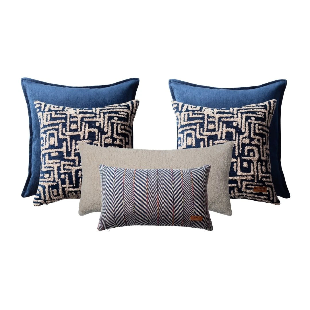 Eliza & Gilda & Cozy & Sense | Set of 6 | Navy Blue Bed Decor Throw Pillow Covers