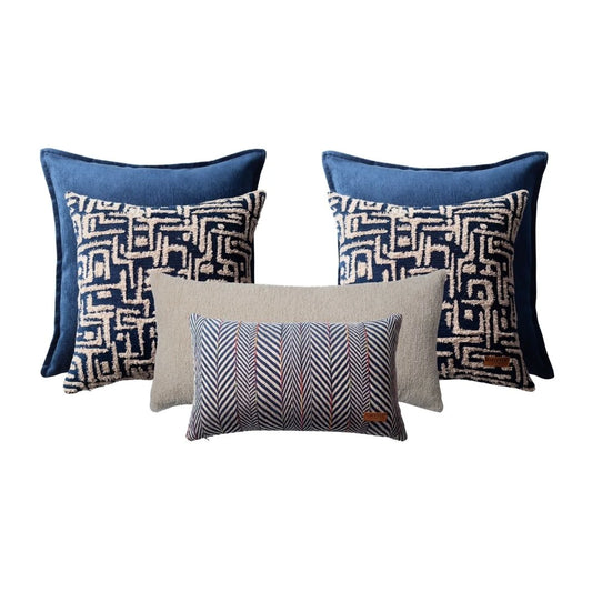Eliza & Gilda & Cozy & Sense | Set of 6 | Navy Blue Bed Decor Throw Pillow Covers