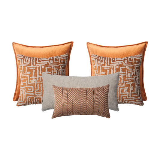 Eliza & Gilda & Cozy & Sense | Set of 6 | Burnt Orange Bed Decor Throw Pillow Covers
