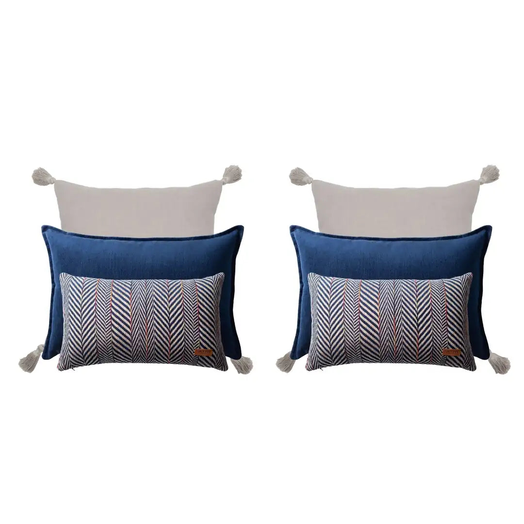 Eliza & Sense & Loom | Set of 6 | Navy Blue Bed Decor Throw Pillow Covers