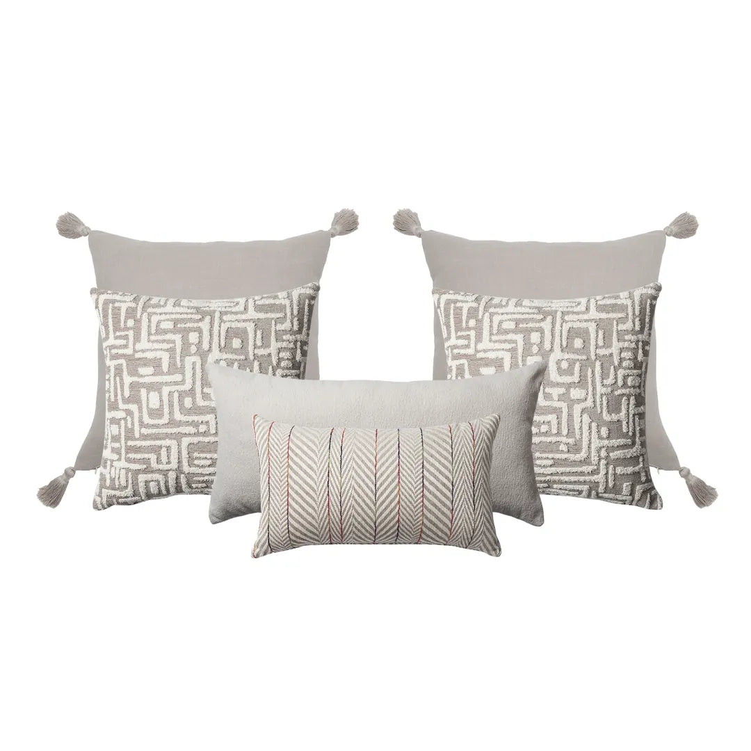 Gilda & Cozy & Loom & Sense | Set of 6 | Taupe White Bed Decor Throw Pillow Covers