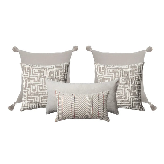 Gilda & Cozy & Loom & Sense | Set of 6 | Taupe White Bed Decor Throw Pillow Covers
