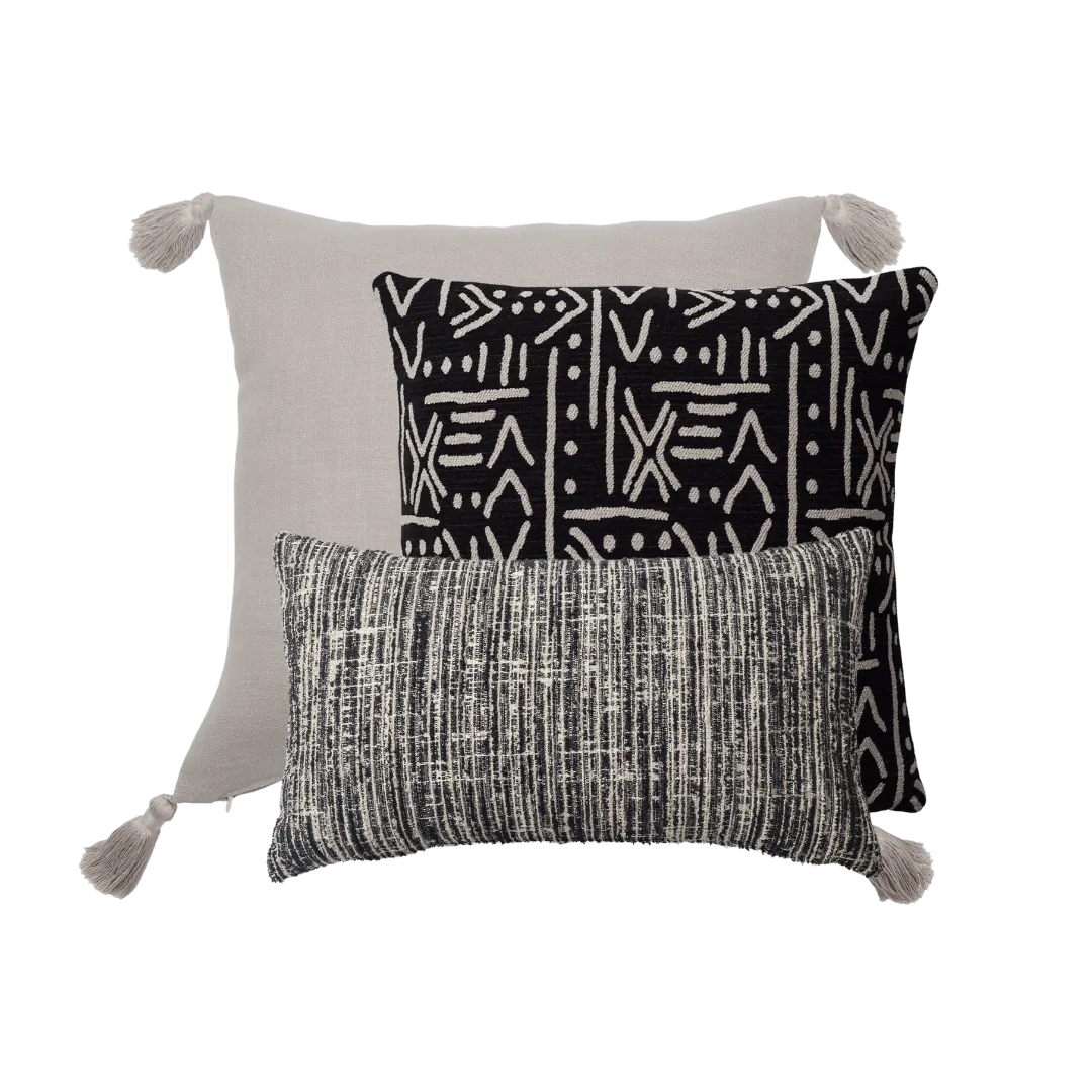 Icon | Set of 3 | Black Boho Decor Throw Pillow Covers