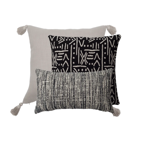 Icon | Set of 3 | Black Boho Decor Throw Pillow Covers