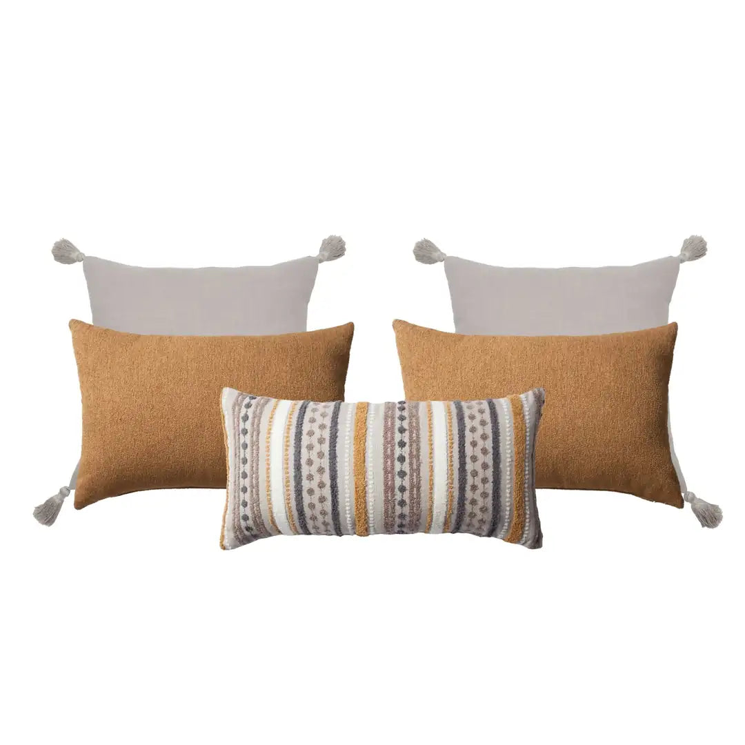 Julia & Nomad & Loom | Set of 5 | Mustard Yellow Bed Decor Throw Pillow Covers