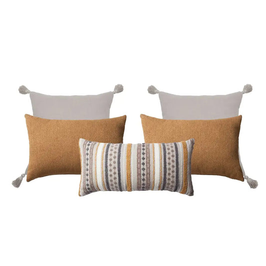 Julia & Nomad & Loom | Set of 5 | Mustard Yellow Bed Decor Throw Pillow Covers