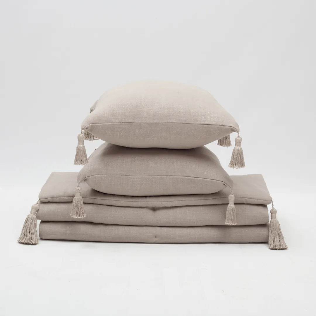 Loom Bed Runner & Pillow Covers | Set of 3 | Taupe Linen Blend Bedset
