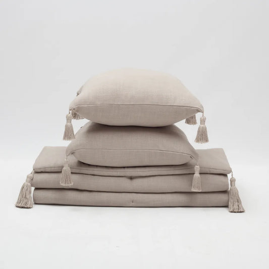 Loom Bed Runner & Pillow Covers | Set of 3 | Taupe Linen Blend Bedset