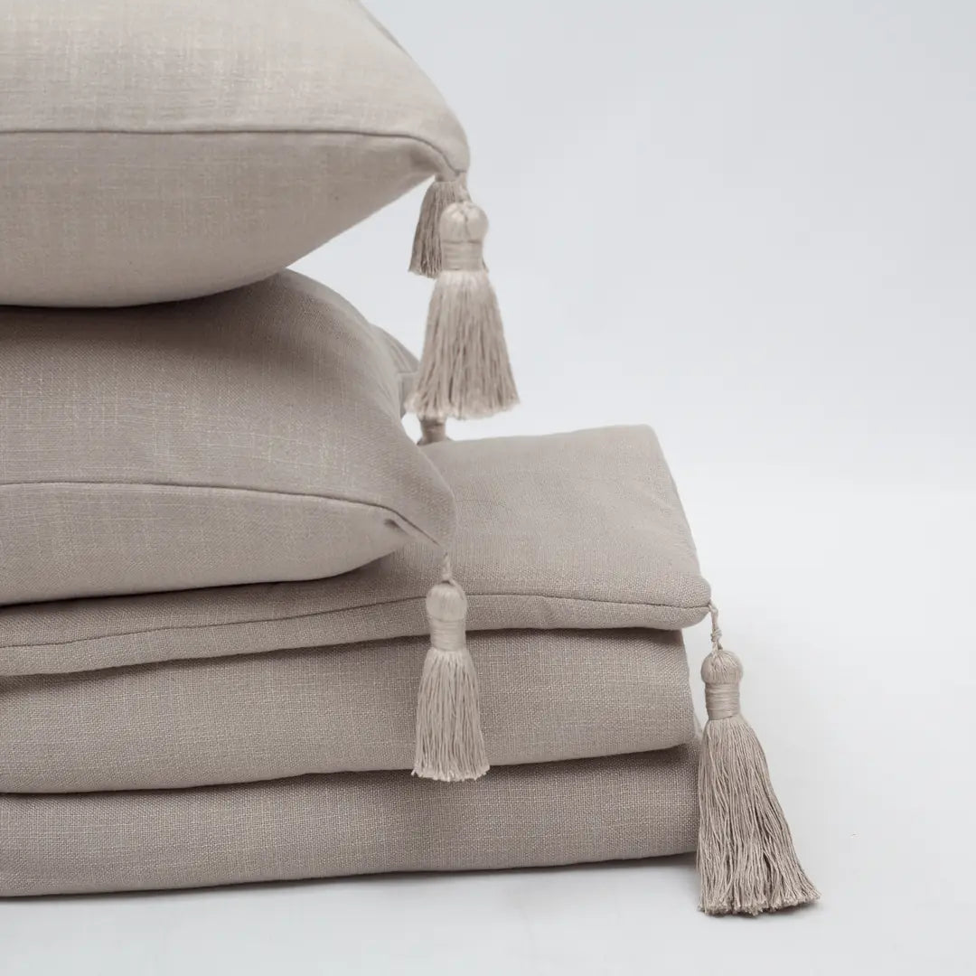 Loom Bed Runner & Pillow Covers | Set of 3 | Taupe Linen Blend Bedset
