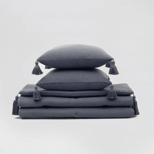 Loom Bed Runner & Pillow Covers | Set of 3 | Dark Gray Linen Blend Bedset