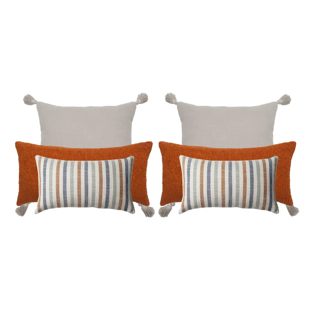 Loom & Cozy & Capri | Set of 6 | Orange Bed Decor Throw Pillow Covers