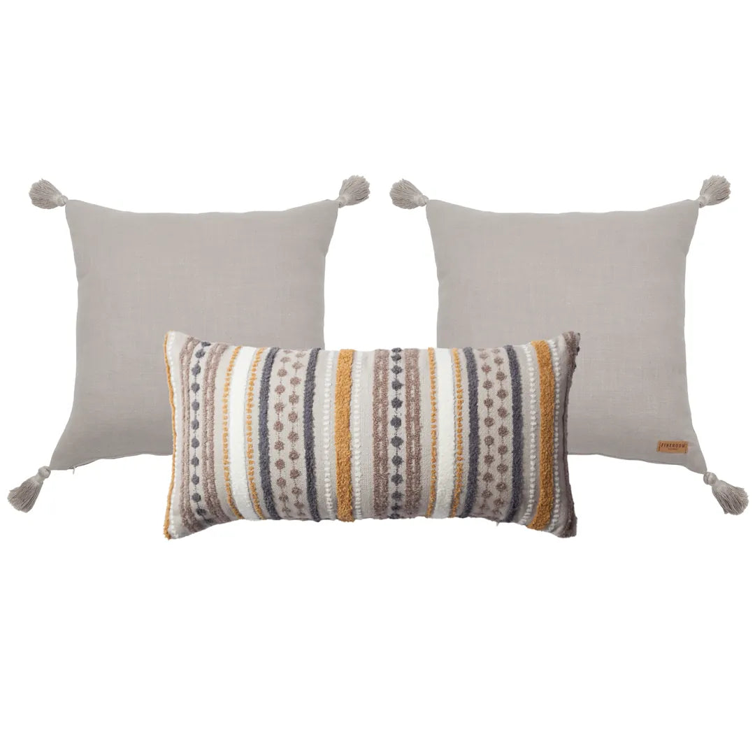 Loom & Nomad | Set of 3 | Mustard Yellow Bed Decor Throw Pillow Covers