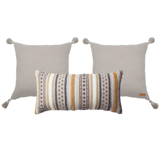 Loom & Nomad | Set of 3 | Mustard Yellow Bed Decor Throw Pillow Covers