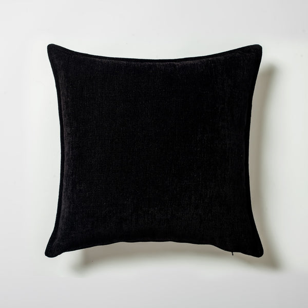 Black solid textured flanged square throw pillow cover 20"x20"