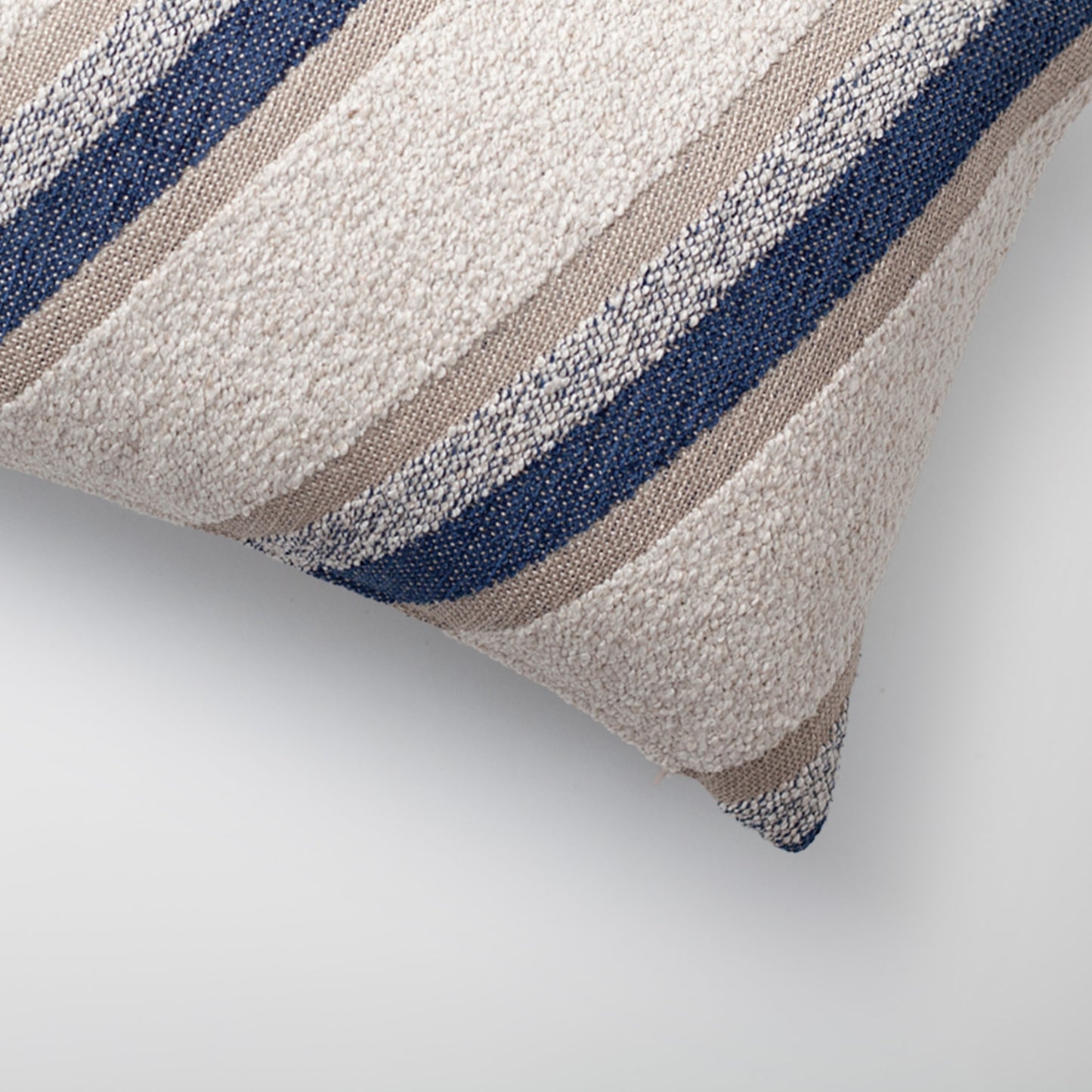 Oblique | Navy Blue Striped Boucle Textured Lumbar 12''x20'' Throw Pillow Cover