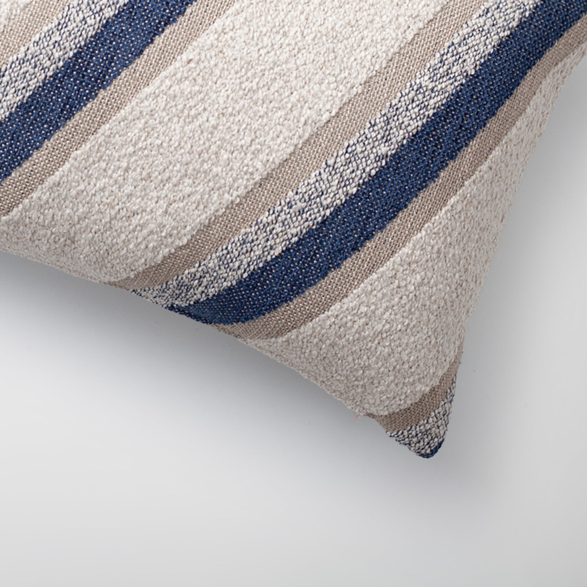 Oblique | Navy Blue Striped Boucle Textured Lumbar 12''x20'' Throw Pillow Cover