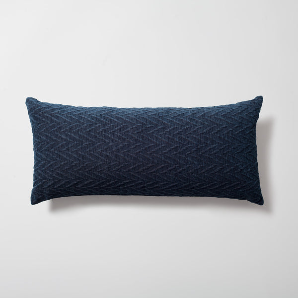 Navy blue textured chevron long lumbar throw pillow cover 14"x28"