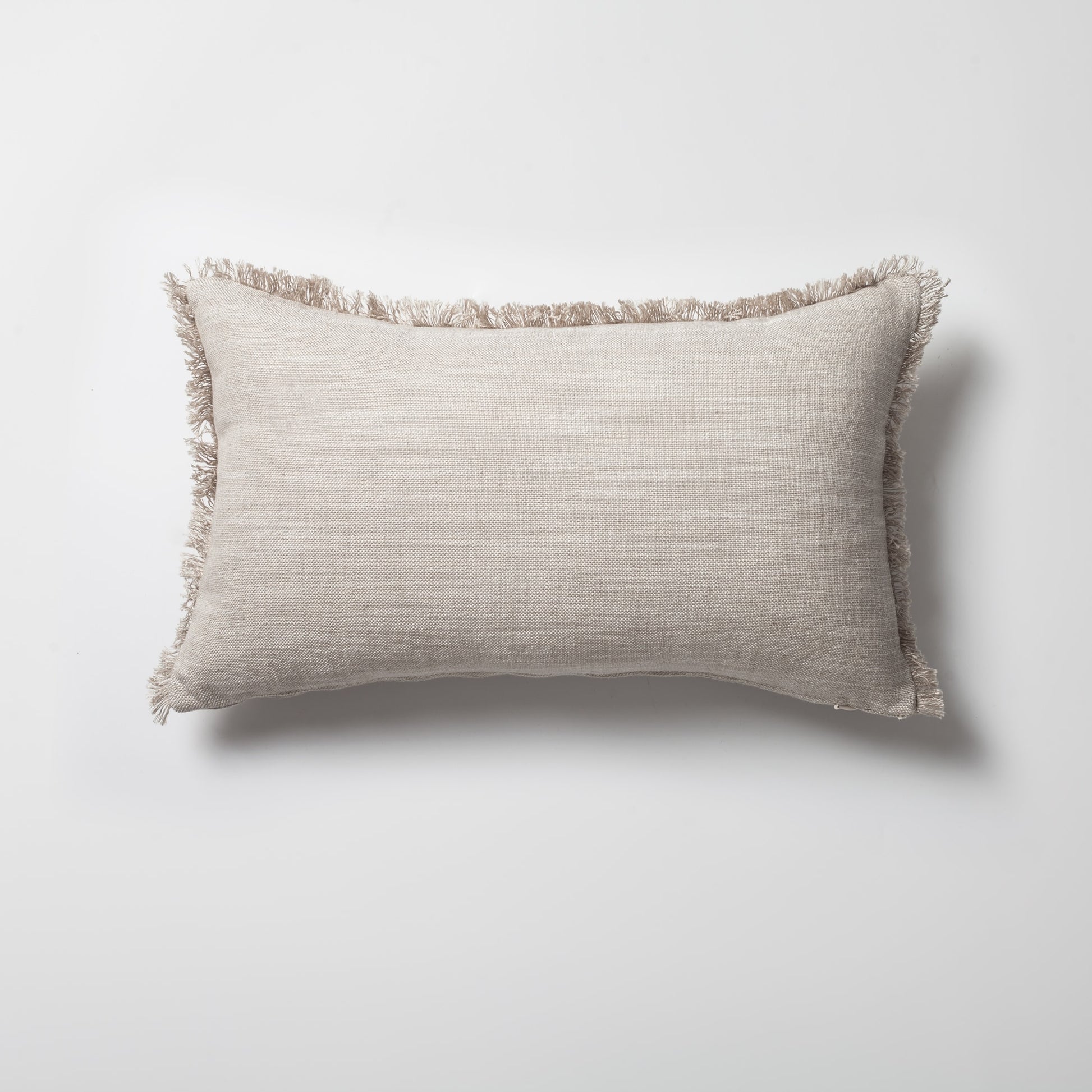 Soho | Beige Neutral Solid Linen-Blend Fringed Lumbar 12''x20'' Throw Pillow Cover