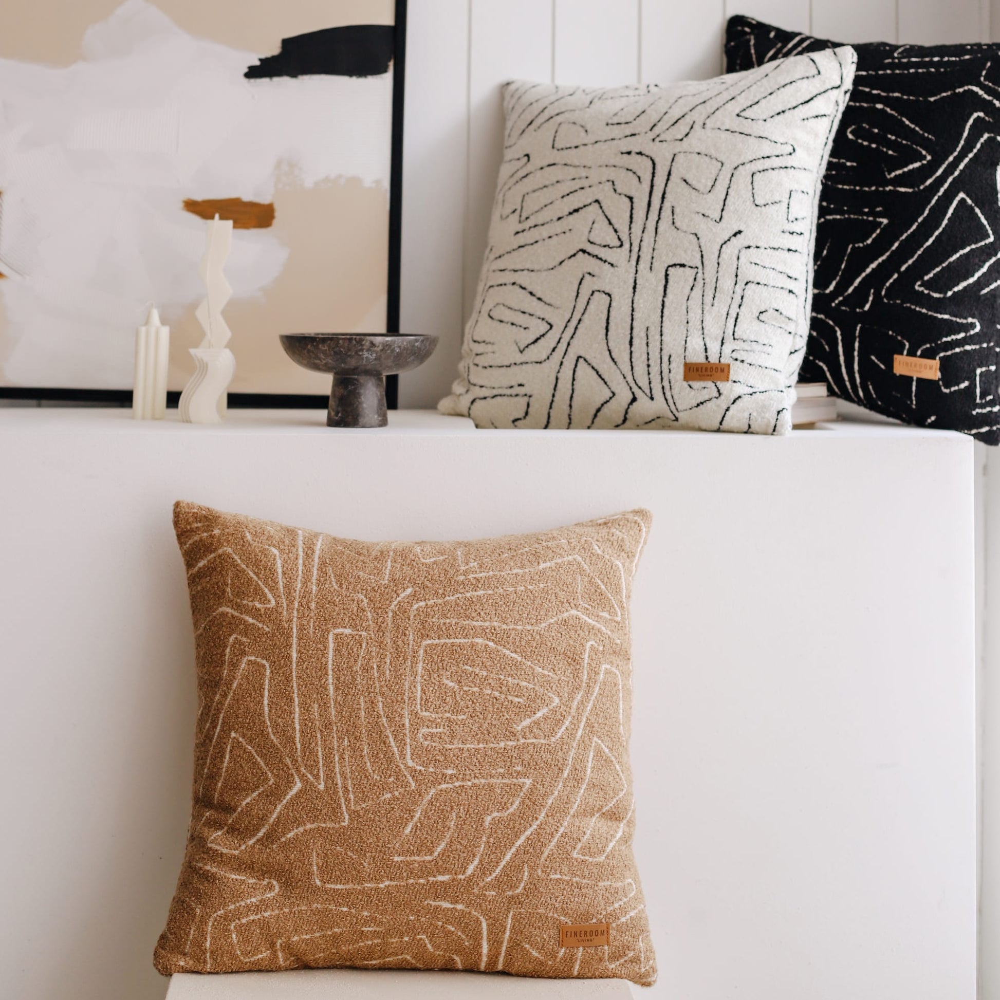 Amorf | Camel Abstract Minimal Design Textured Square 20"x20'' Throw Pillow Cover