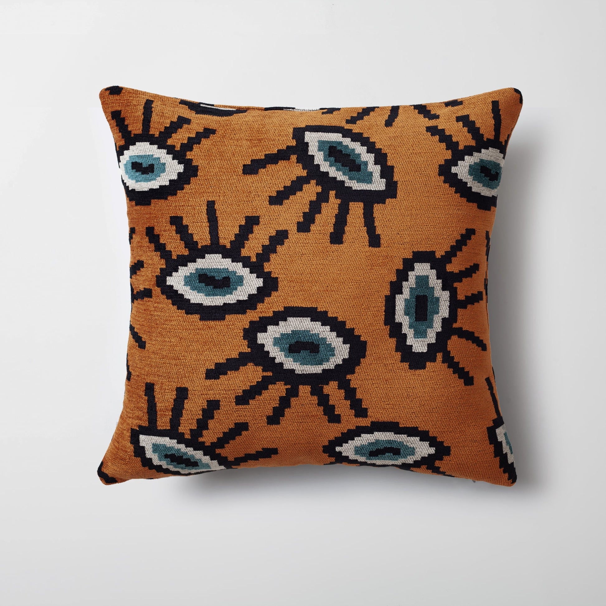 Yonobi | Burnt Orange Evil Eye Ikat Square 18''x18'' Throw Pillow Cover