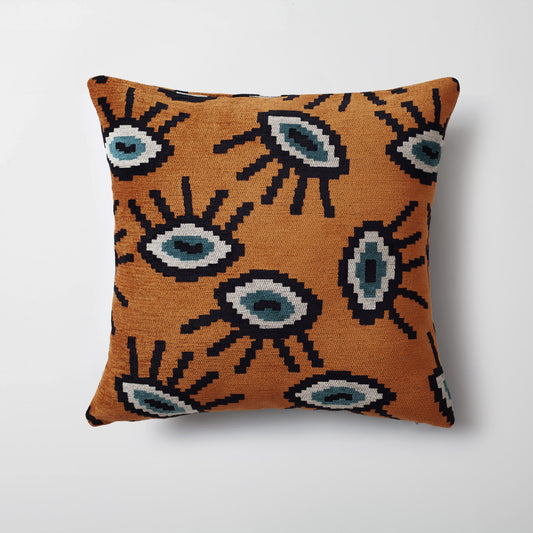 Yonobi | Burnt Orange Evil Eye Ikat Square 18''x18'' Throw Pillow Cover